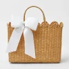 Sale Mrs. Alice Rattan Tote Bag (White Bow)