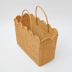 Mrs. Alice Rattan Tote Bag (Blue Bow)
