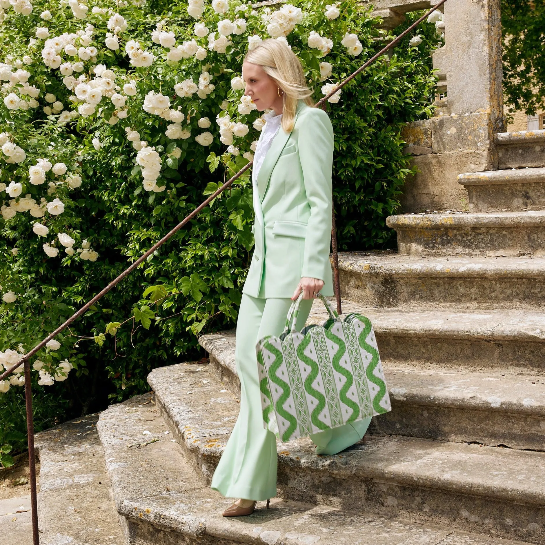 Online Mrs. Alice Tote Bag (Green Ikat)
