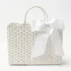 Sale Mrs. Alice White Rattan Tote Bag (White Bow)