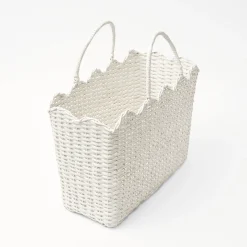 Sale Mrs. Alice White Rattan Tote Bag (White Bow)