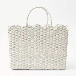 Sale Mrs. Alice White Rattan Tote Bag (White Bow)