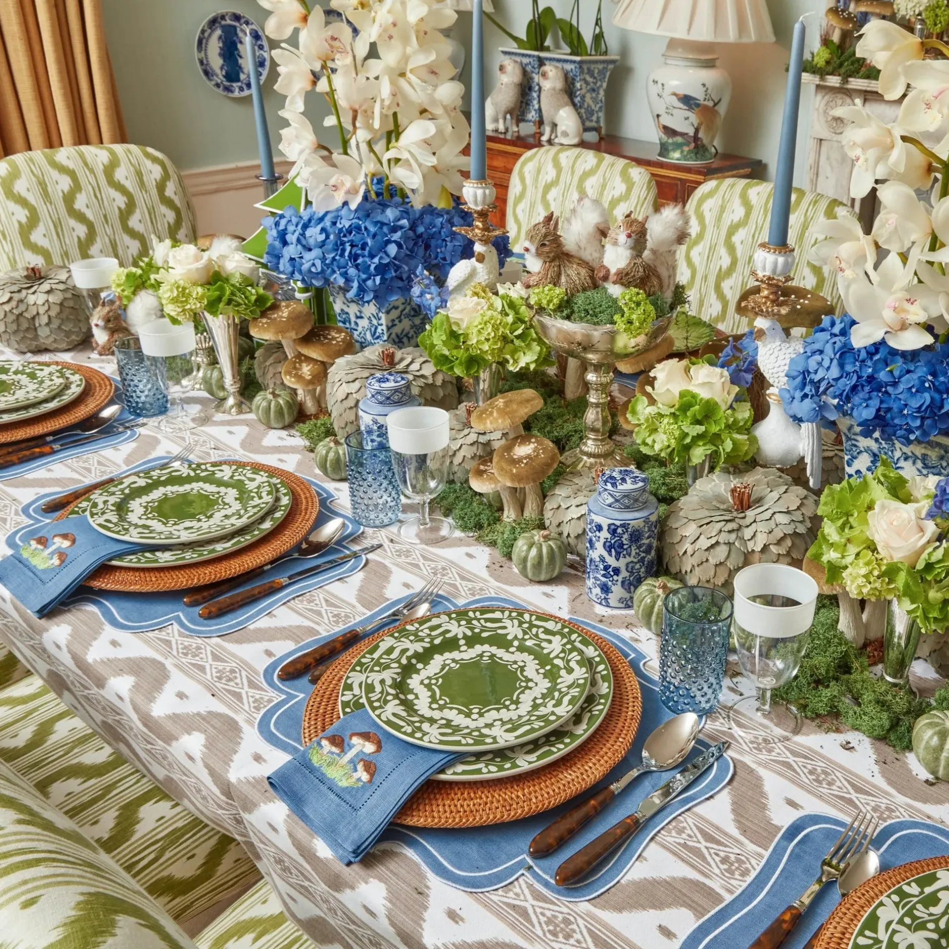 Hot Mrs. Alice Mushroom Blue Linen Napkins (Set Of 4)