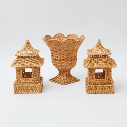 Outlet Mrs. Alice Natural Rattan Pagoda & Urn Vase Set