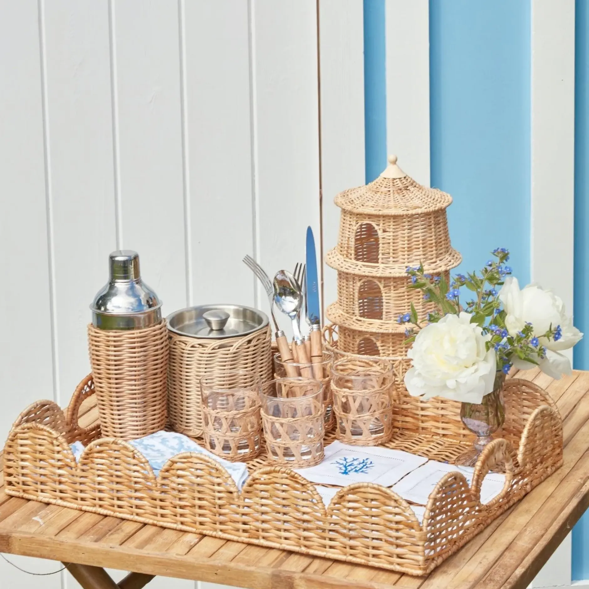 Sale Mrs. Alice Natural Scalloped Rattan Tray