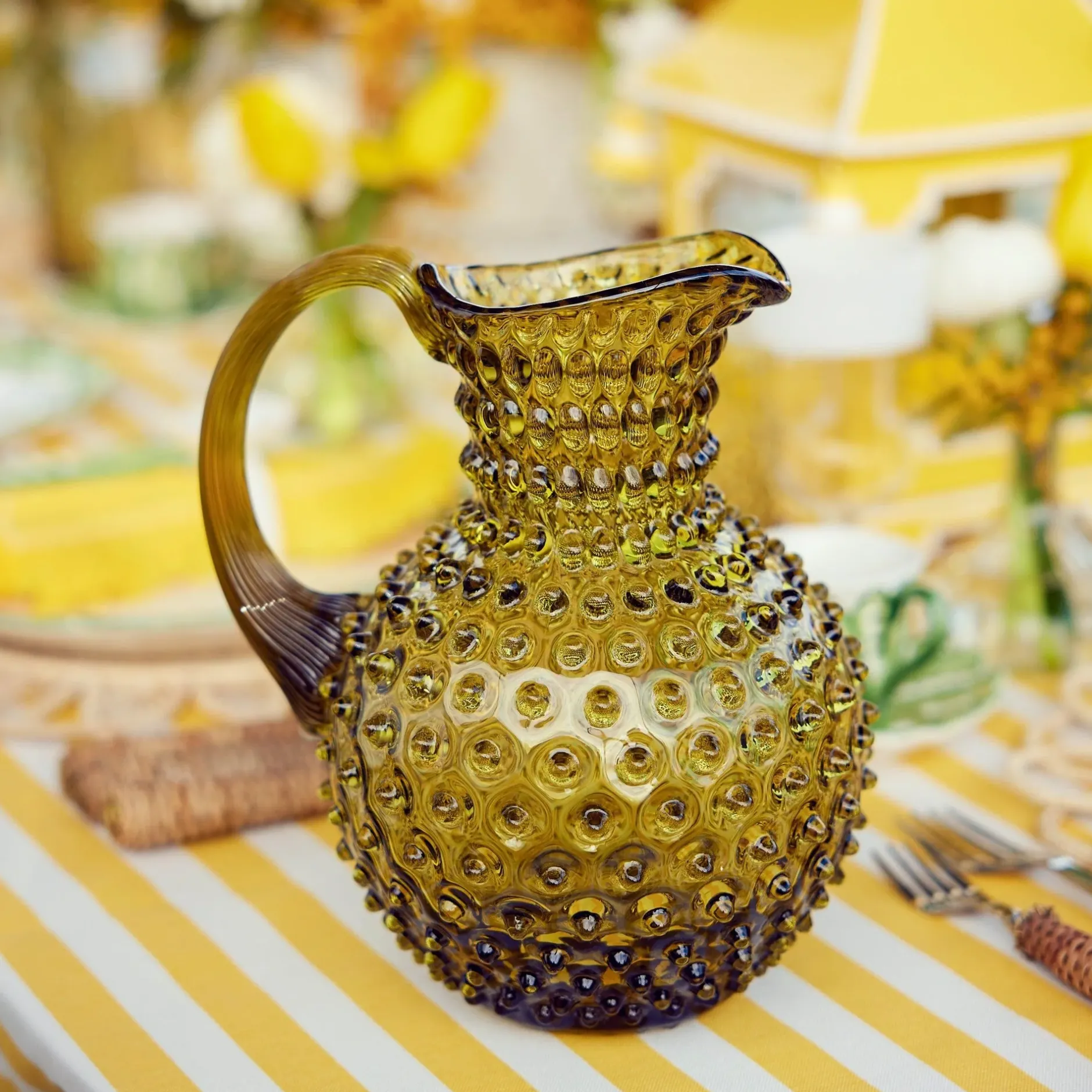 New Mrs. Alice Olive Green Hobnail Jug & Glasses (Set Of 6)