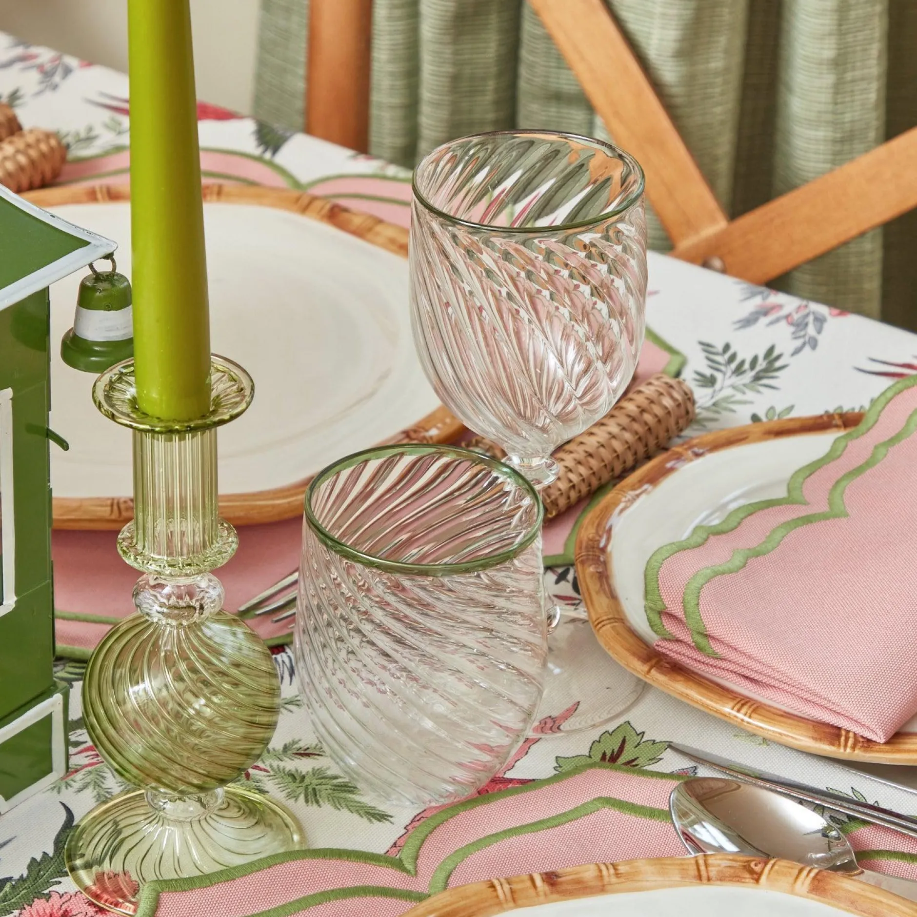 Mrs. Alice Olive Rim Swirl Glassware Set