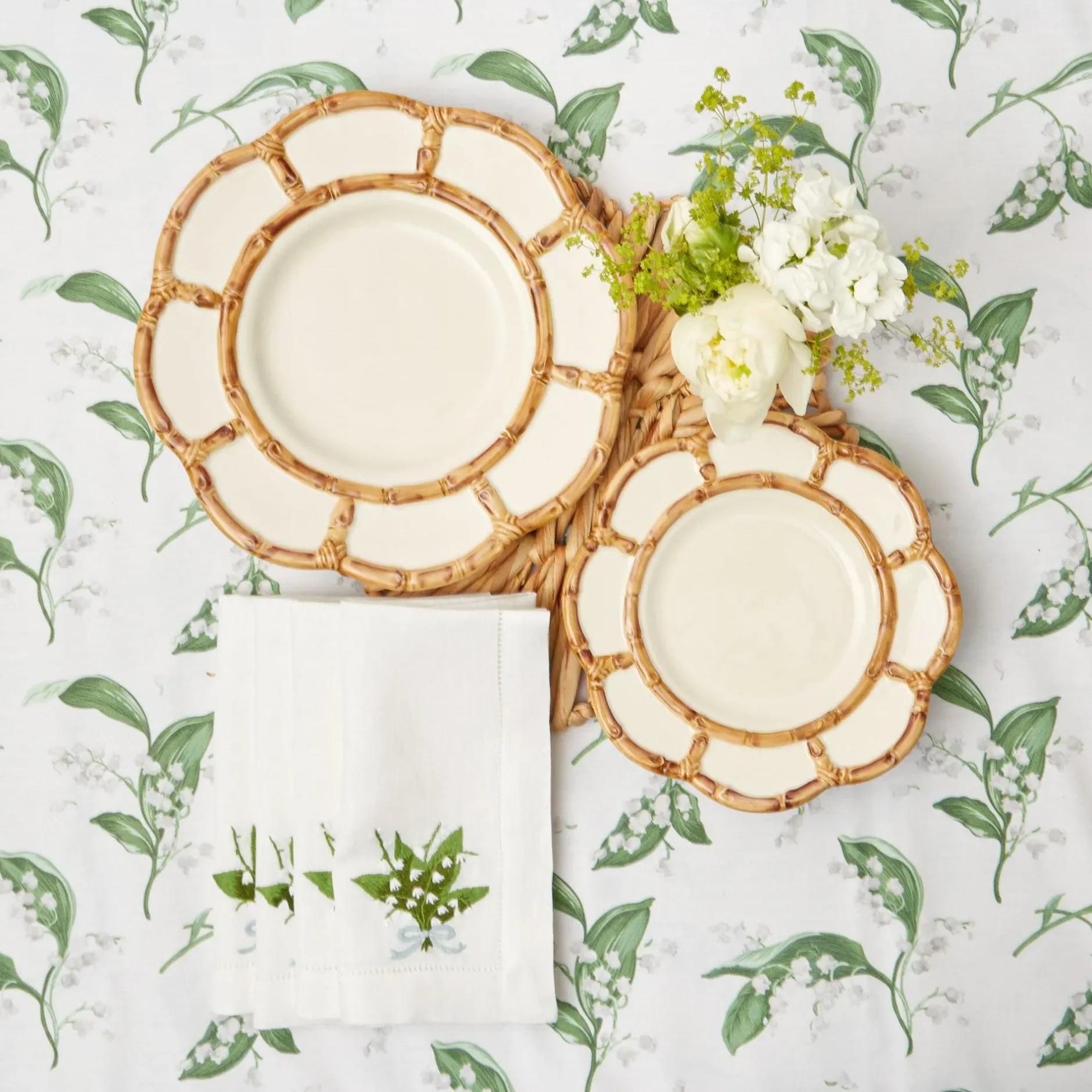 Mrs. Alice Petal Bamboo Ceramic Dinner & Starter Plates (Set Of 8)
