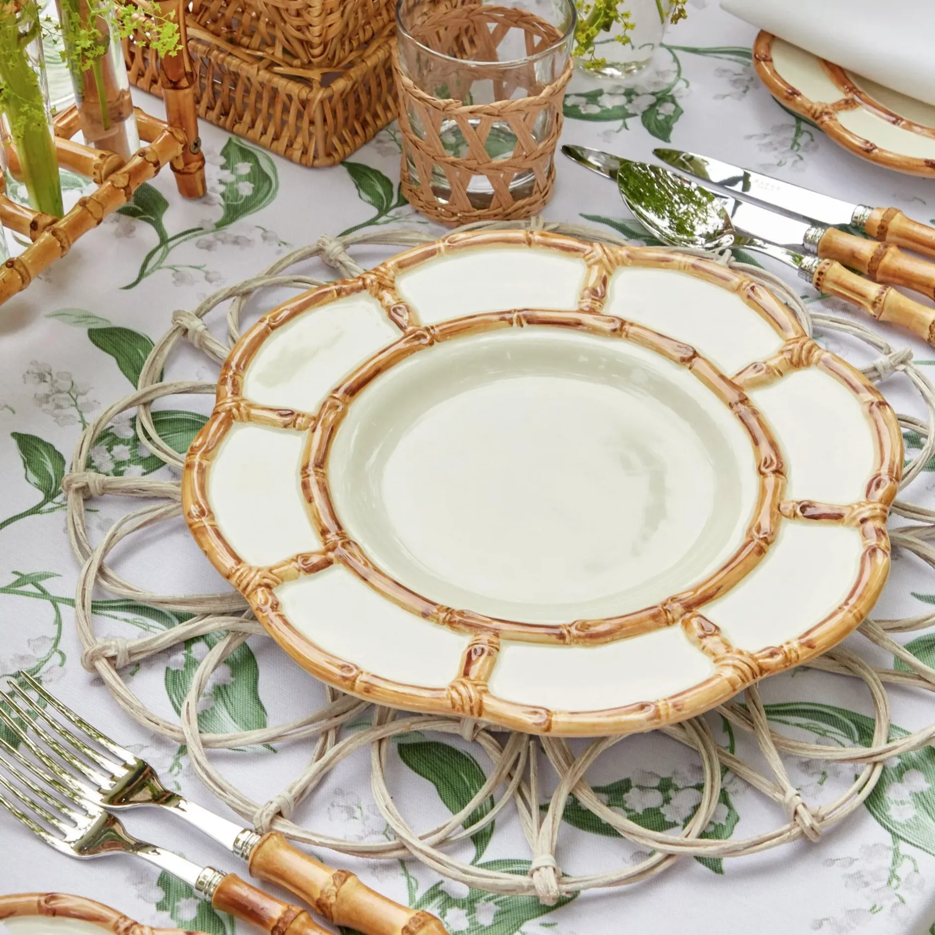 Mrs. Alice Petal Bamboo Ceramic Dinner & Starter Plates (Set Of 8)