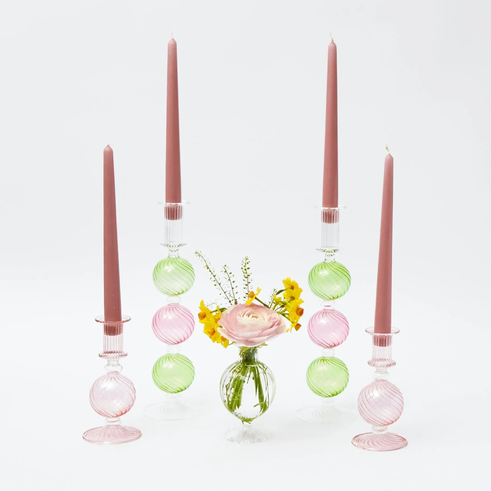Best Mrs. Alice Pink & Green Camille Candle Set (Pink Candles)