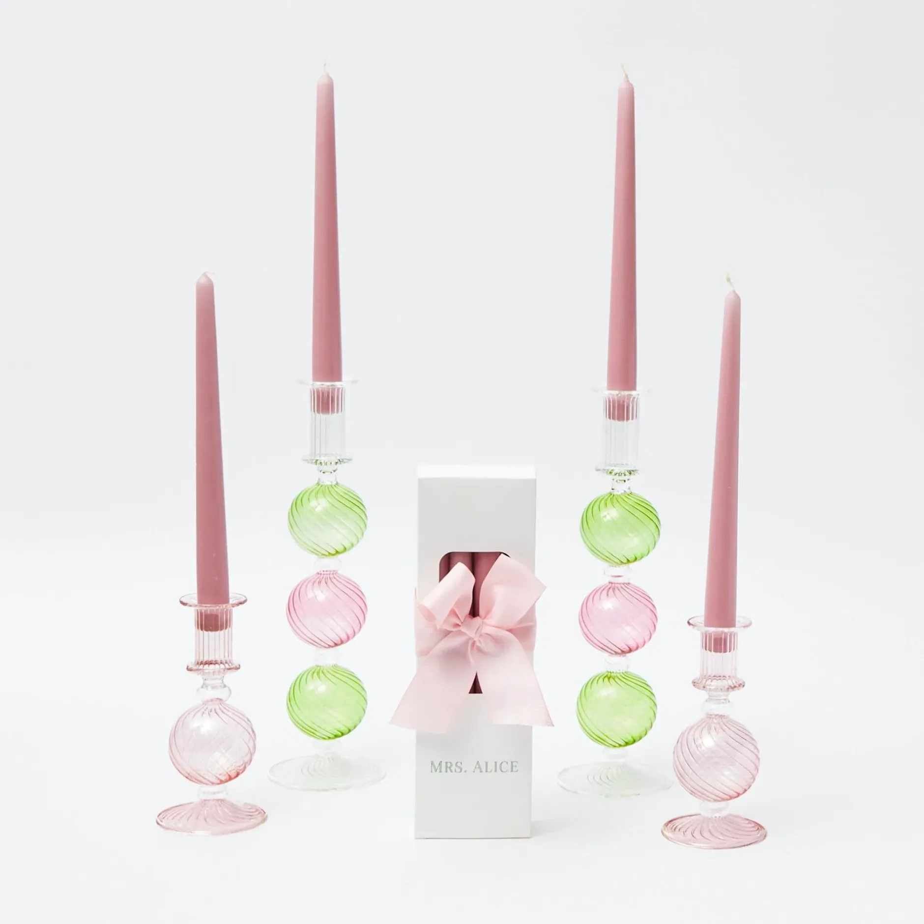 Hot Mrs. Alice Pink & Green Camille Candle Set (Pink Candles)