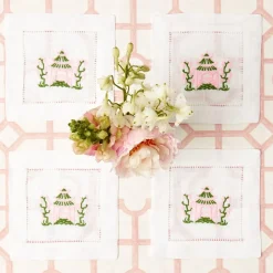 New Mrs. Alice Pink & Green Pagoda Cocktail Napkins (Set Of 4)