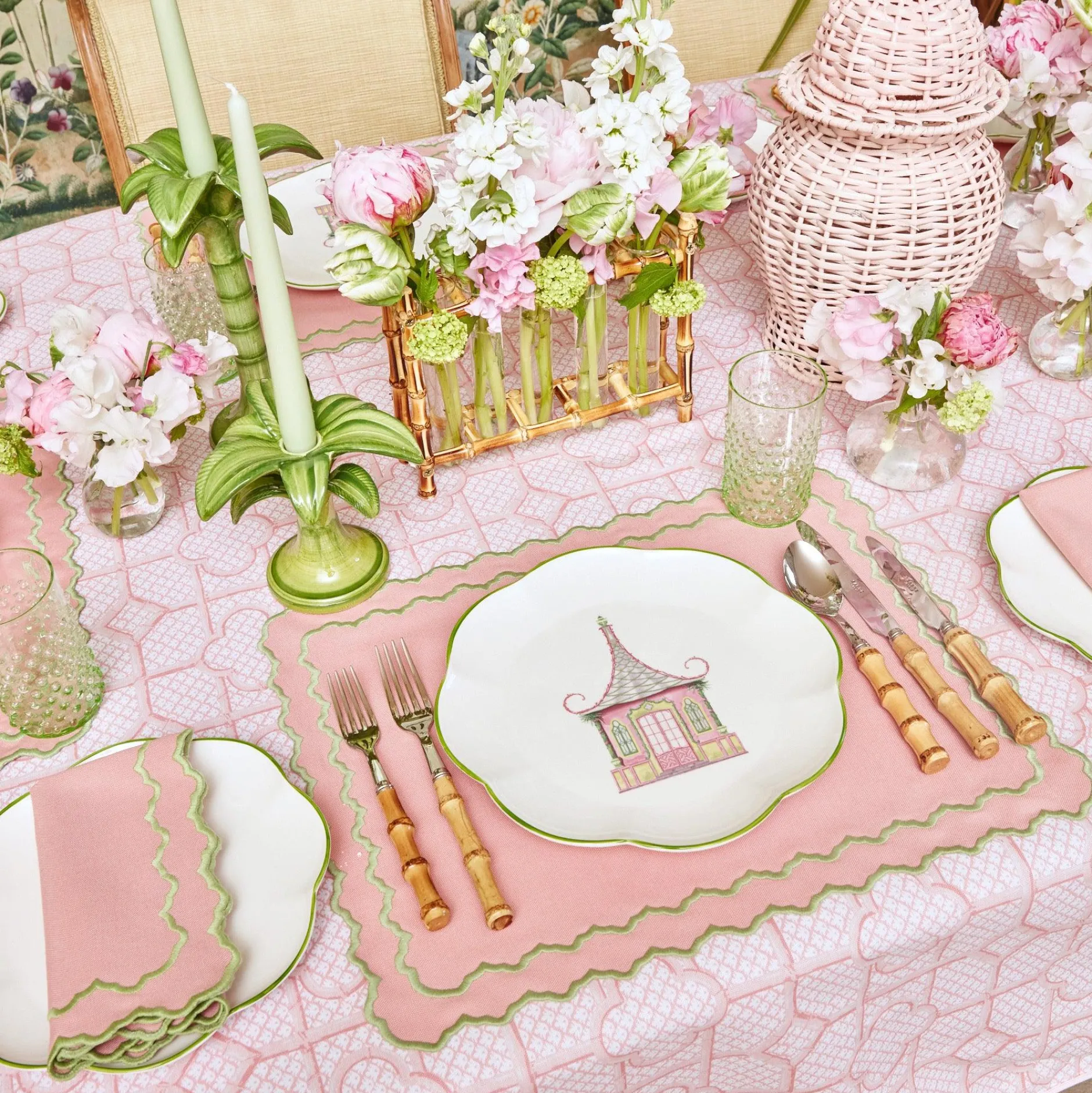 Best Mrs. Alice Pink & Green Pagoda Dinner Plate (Set Of 4)