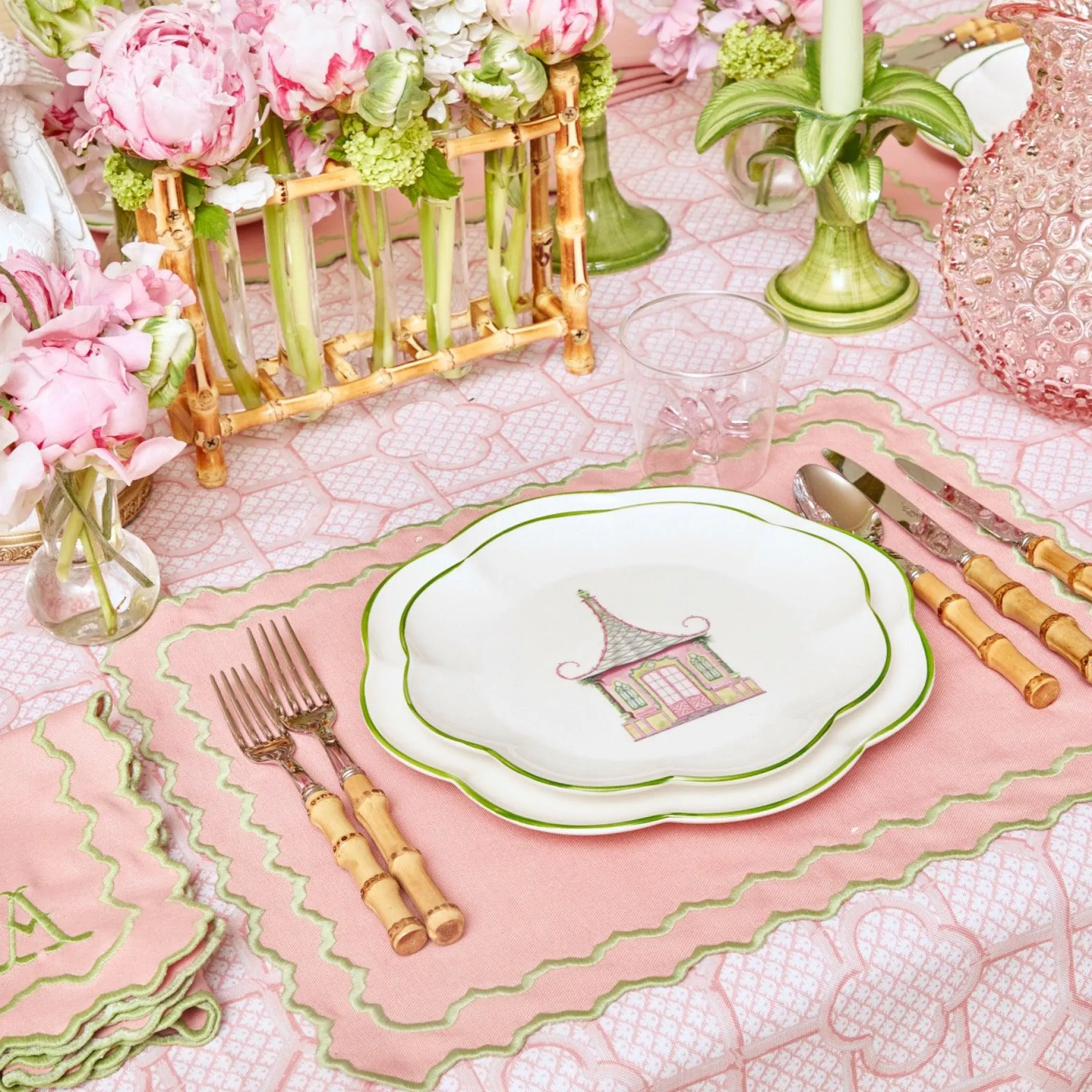 Best Mrs. Alice Pink & Green Pagoda Dinner Plate (Set Of 4)