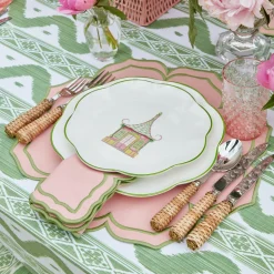 Mrs. Alice Pink & Green Pagoda Dinner & Starter Plates (Set Of 8)
