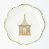 Outlet Mrs. Alice Pink & Green Pagoda Dinner Plate