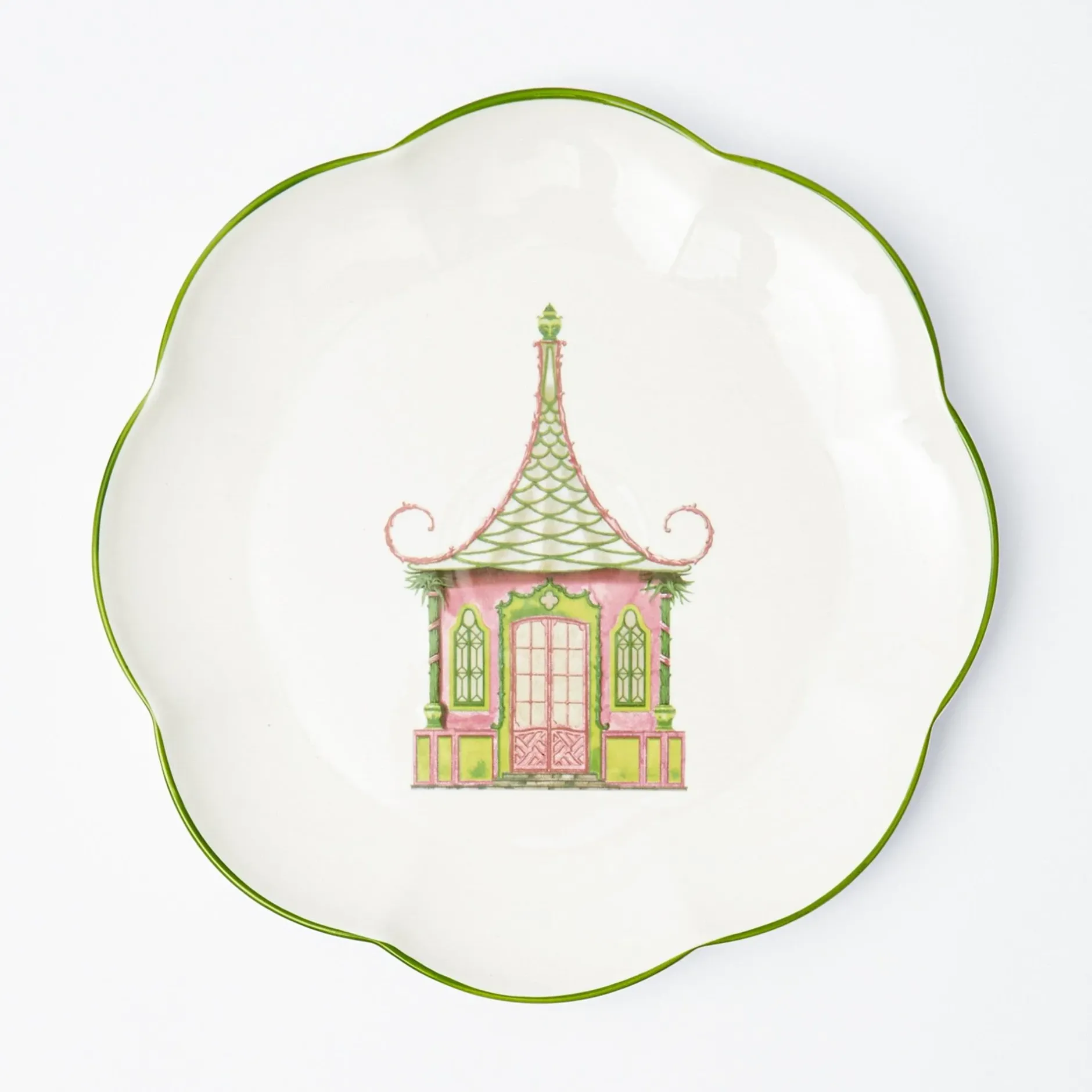 Outlet Mrs. Alice Pink & Green Pagoda Dinner Plate