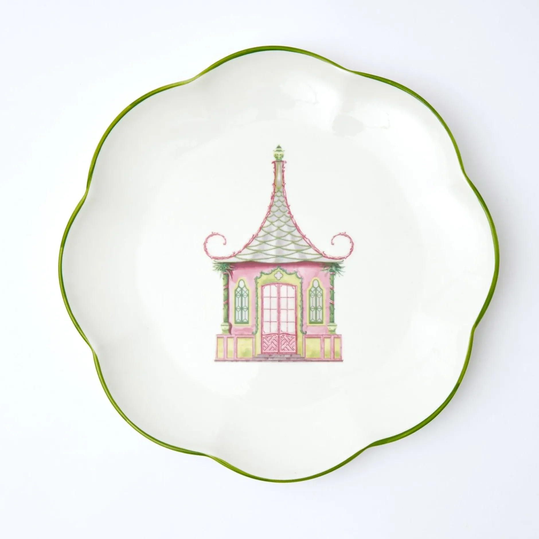 Outlet Mrs. Alice Pink & Green Pagoda Dinner Plate