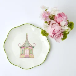 Outlet Mrs. Alice Pink & Green Pagoda Dinner Plate