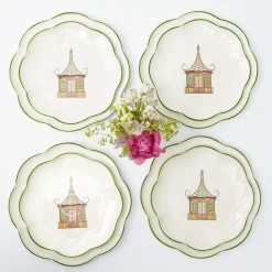 Discount Mrs. Alice Pink & Green Pagoda Dinner & Starter Plates (Set Of 8)