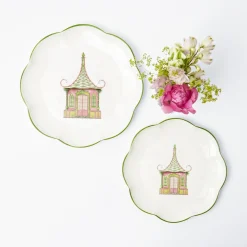 Discount Mrs. Alice Pink & Green Pagoda Dinner & Starter Plates (Set Of 8)