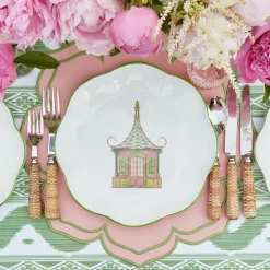 Discount Mrs. Alice Pink & Green Pagoda Dinner & Starter Plates (Set Of 8)
