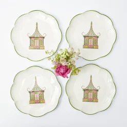 New Mrs. Alice Pink & Green Pagoda Dinner Plate (Set Of 4)