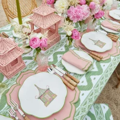 New Mrs. Alice Pink & Green Pagoda Dinner Plate (Set Of 4)