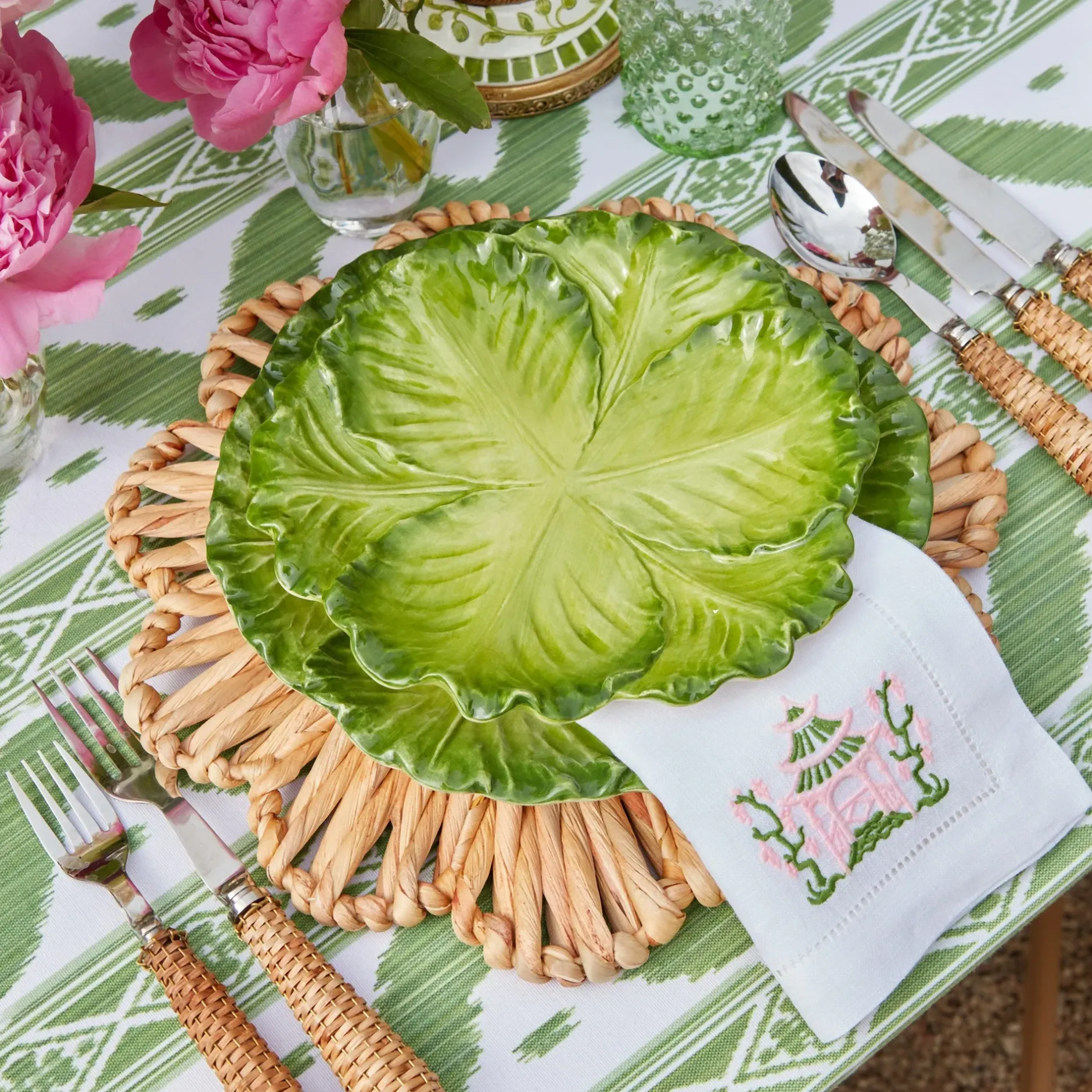 Clearance Mrs. Alice Pink & Green Pagoda Napkins (Set Of 4)