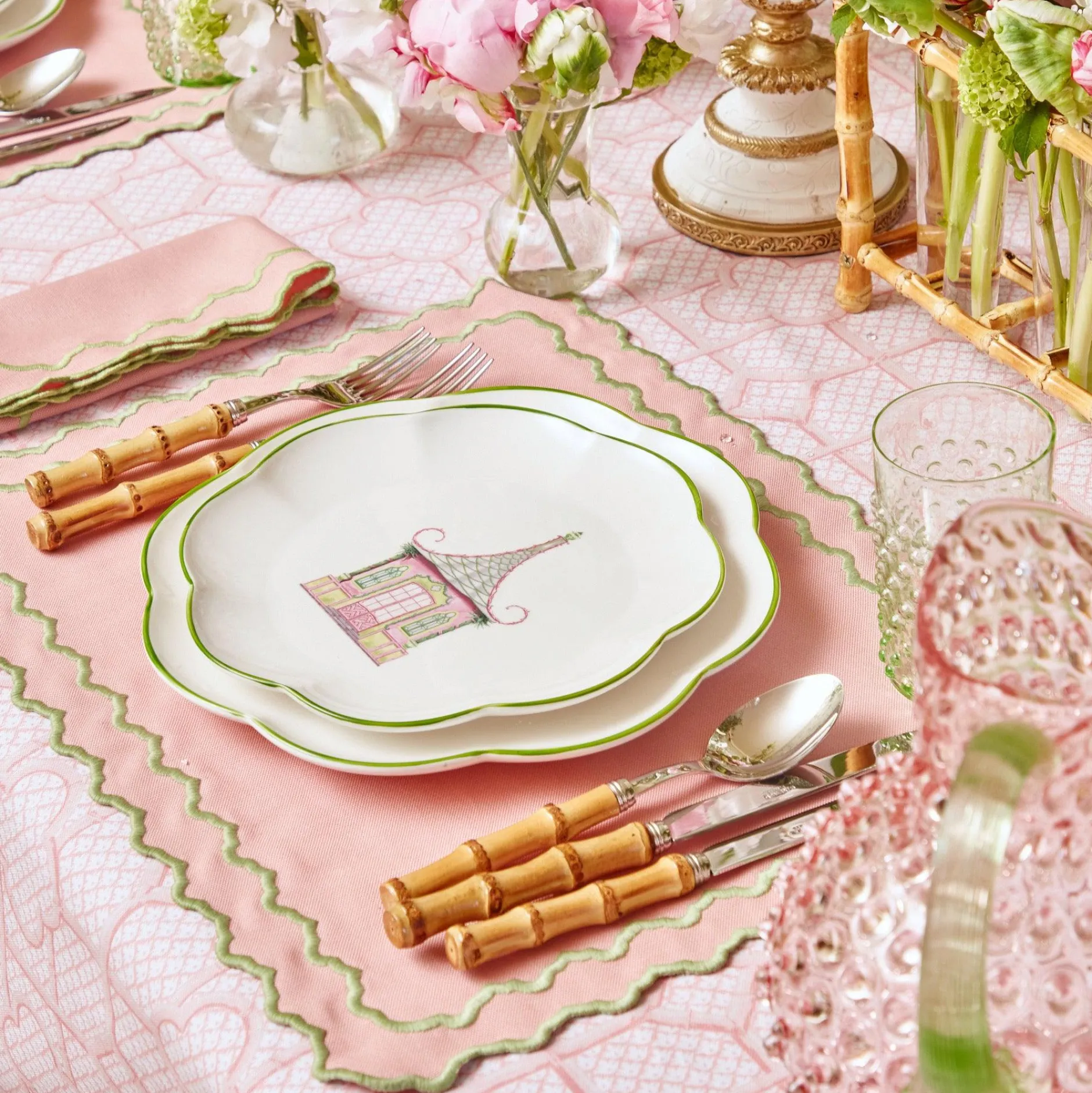 Mrs. Alice Pink & Green Pagoda Starter Plate
