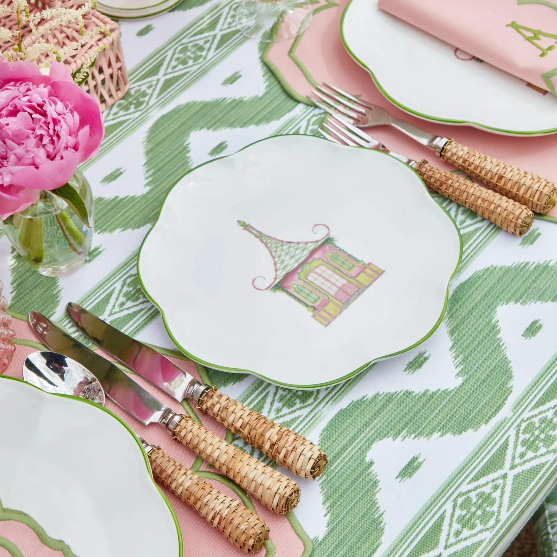 Mrs. Alice Pink & Green Pagoda Starter Plate