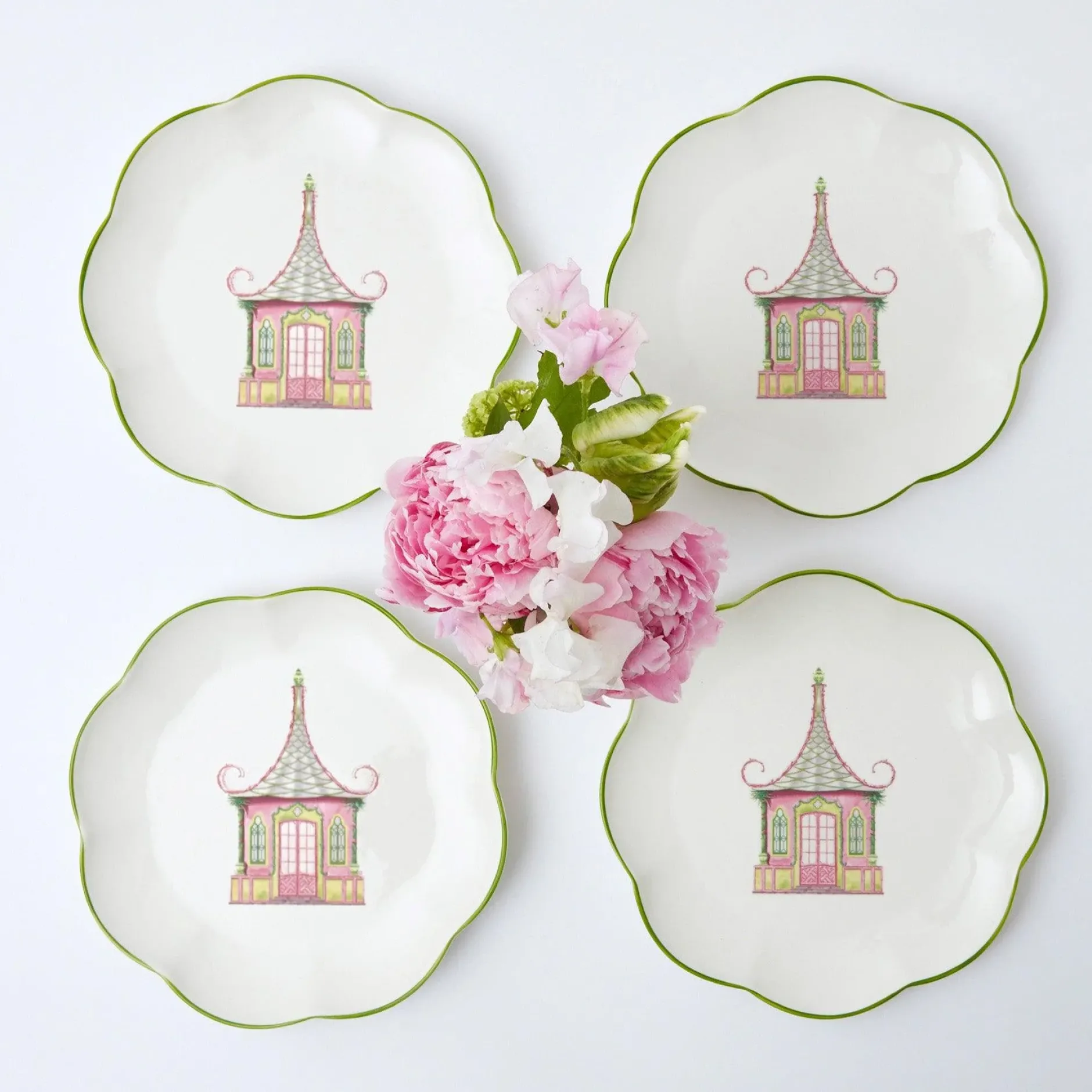 Discount Mrs. Alice Pink & Green Pagoda Starter Plate (Set Of 4)