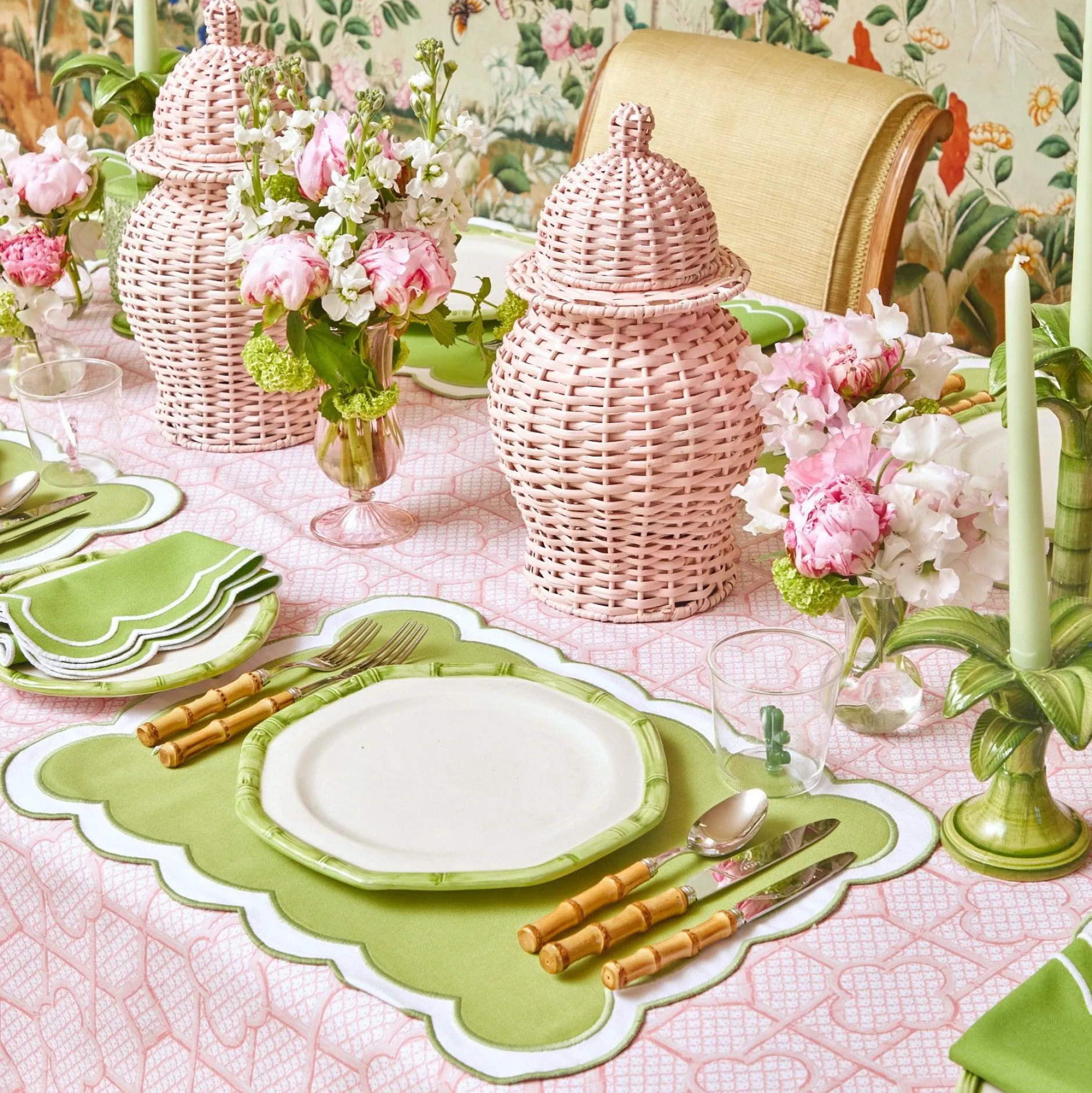Sale Mrs. Alice Pink Bamboo Trellis Tablecloth
