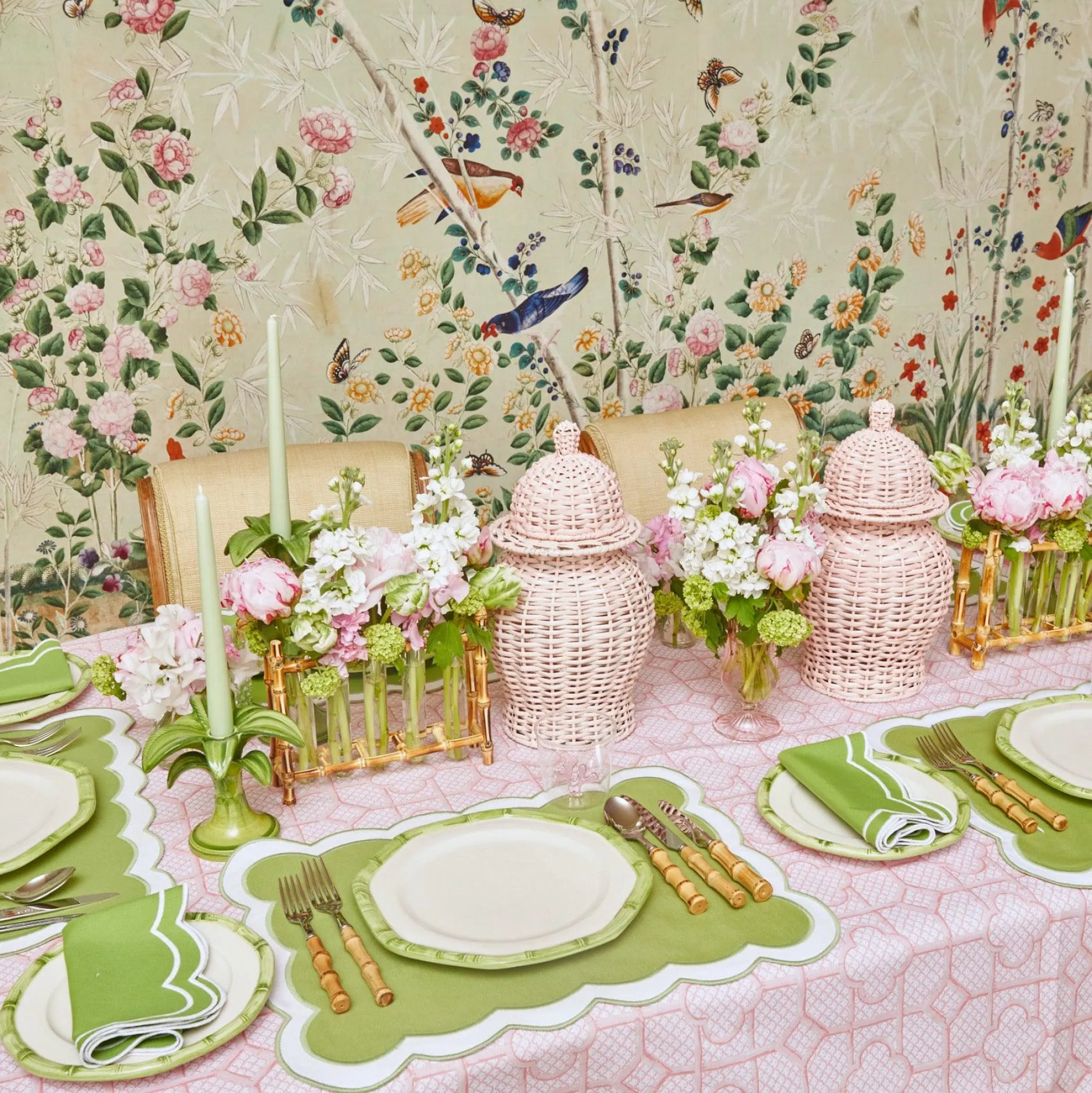 Sale Mrs. Alice Pink Bamboo Trellis Tablecloth