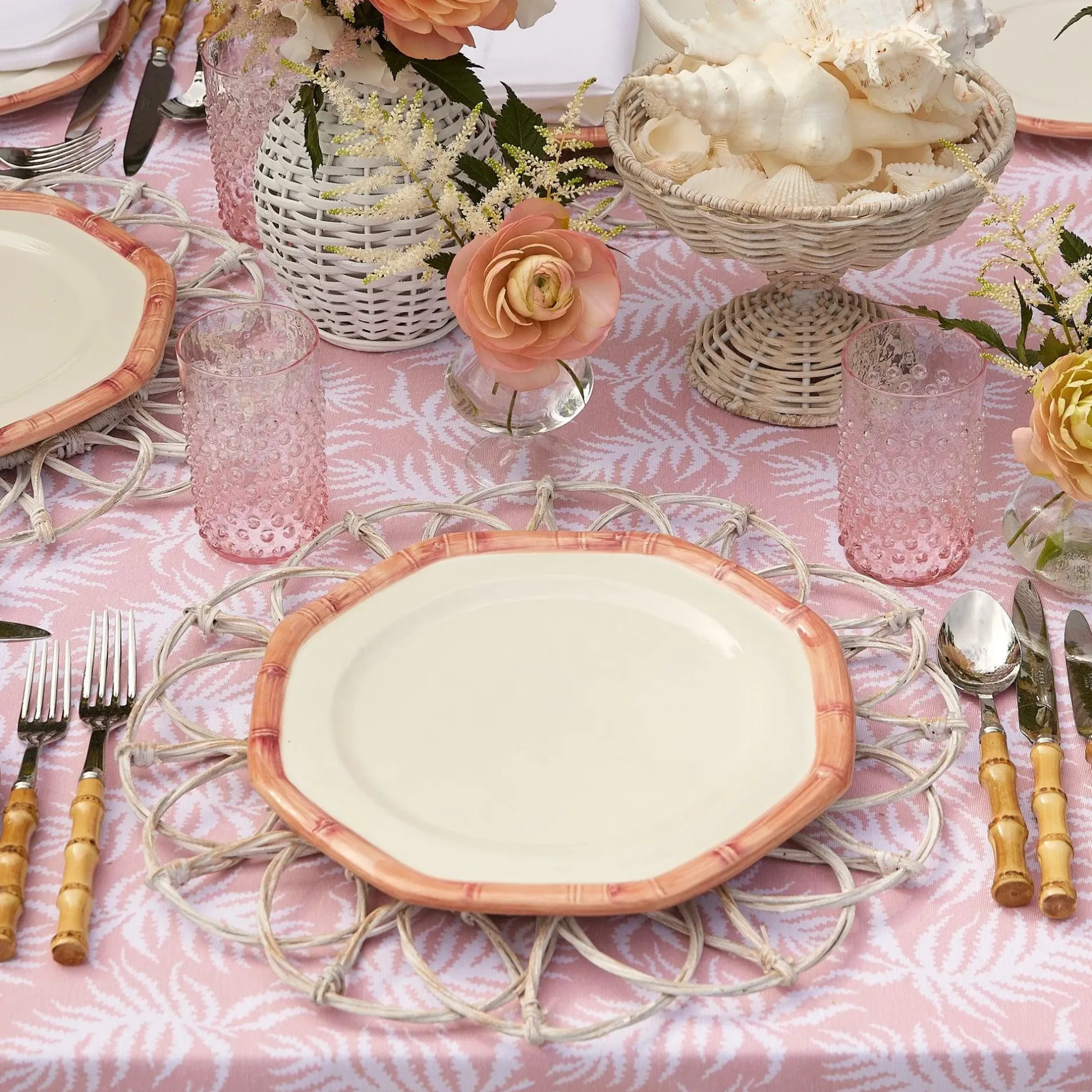 Sale Mrs. Alice Pink Geometric Bamboo Dinner Plate (Set Of 4)