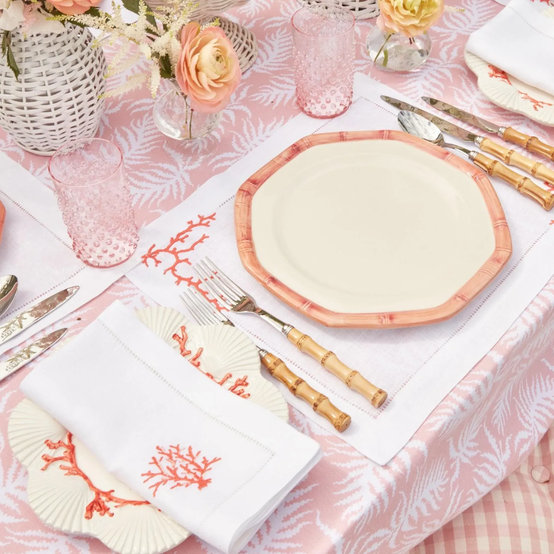 Sale Mrs. Alice Pink Geometric Bamboo Dinner Plate (Set Of 4)