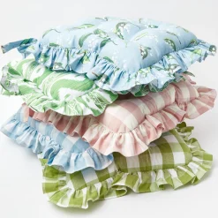 Best Mrs. Alice Pink Gingham Ruffle Seat Pad Cushion (Set Of 4)