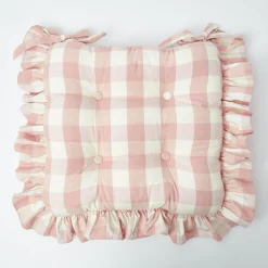 Best Mrs. Alice Pink Gingham Ruffle Seat Pad Cushion (Set Of 4)