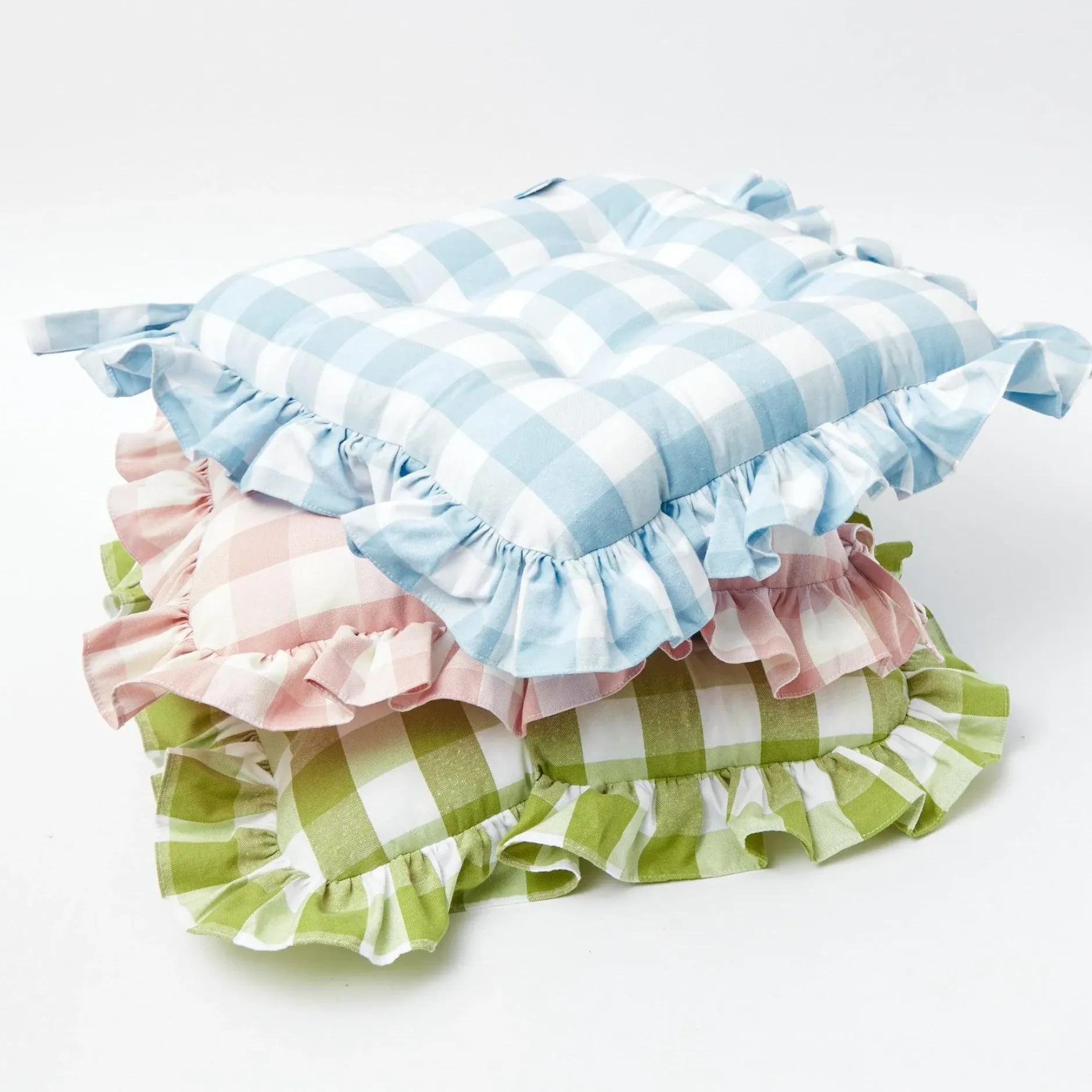 Outlet Mrs. Alice Pink Gingham Ruffle Seat Pad Cushion