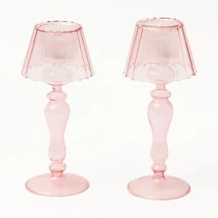 Hot Mrs. Alice Pink Glass Lantern Tea Light Holder (Pair) - 24Cm