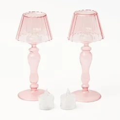 Hot Mrs. Alice Pink Glass Lantern Tea Light Holder (Pair) - 24Cm