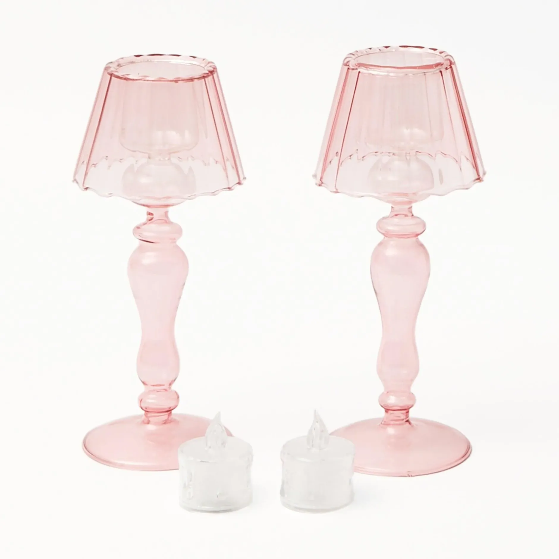 Hot Mrs. Alice Pink Glass Lantern Tea Light Holder (Pair) - 24Cm