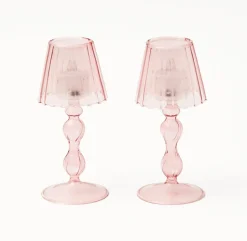 Discount Mrs. Alice Pink Glass Lantern Tea Light Holder Set