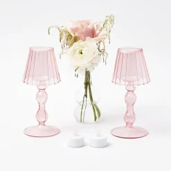 Sale Mrs. Alice Pink Glass Lantern Tea Light Holder (Pair) - 18Cm
