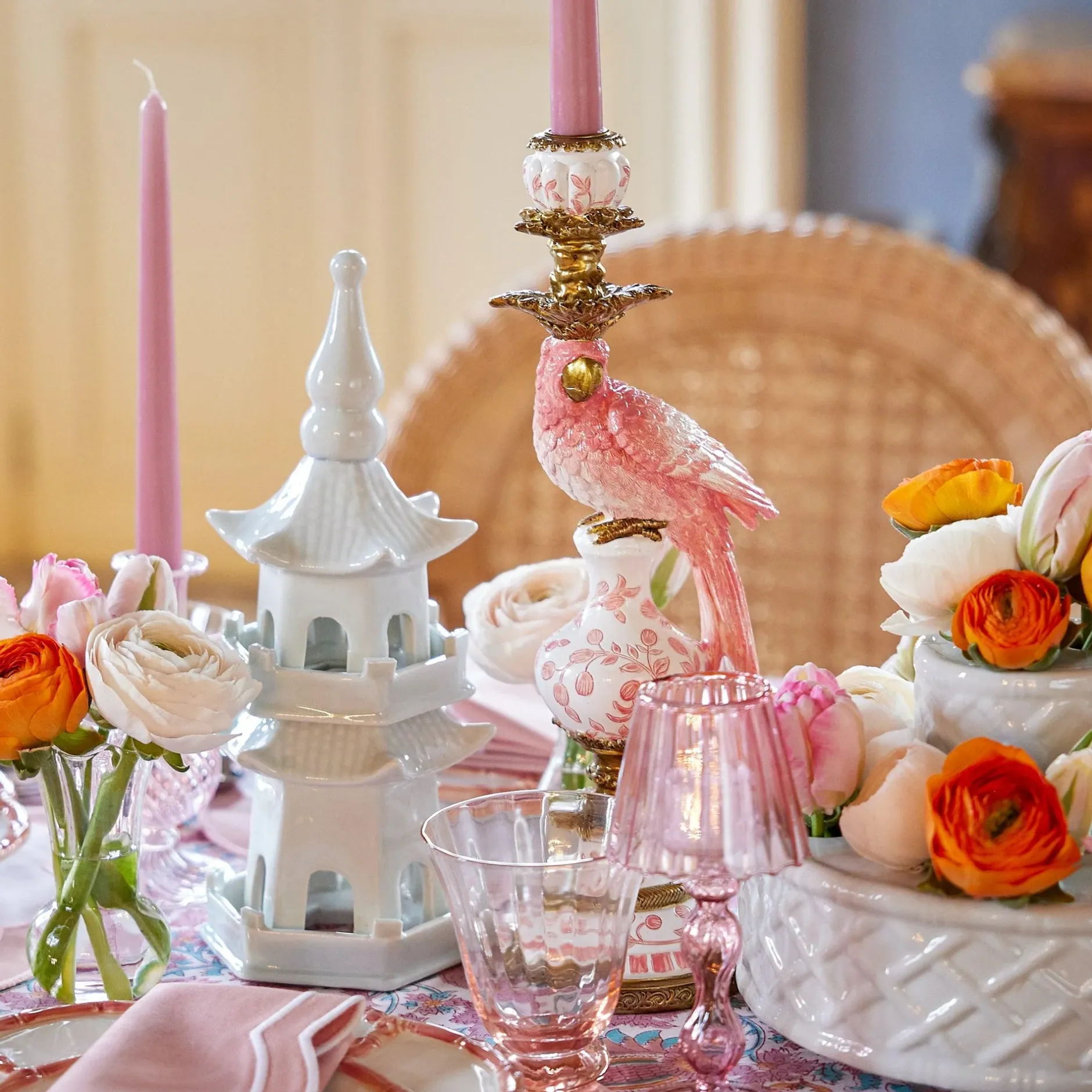 Hot Mrs. Alice Pink Parrot Candle Holder (Pair)