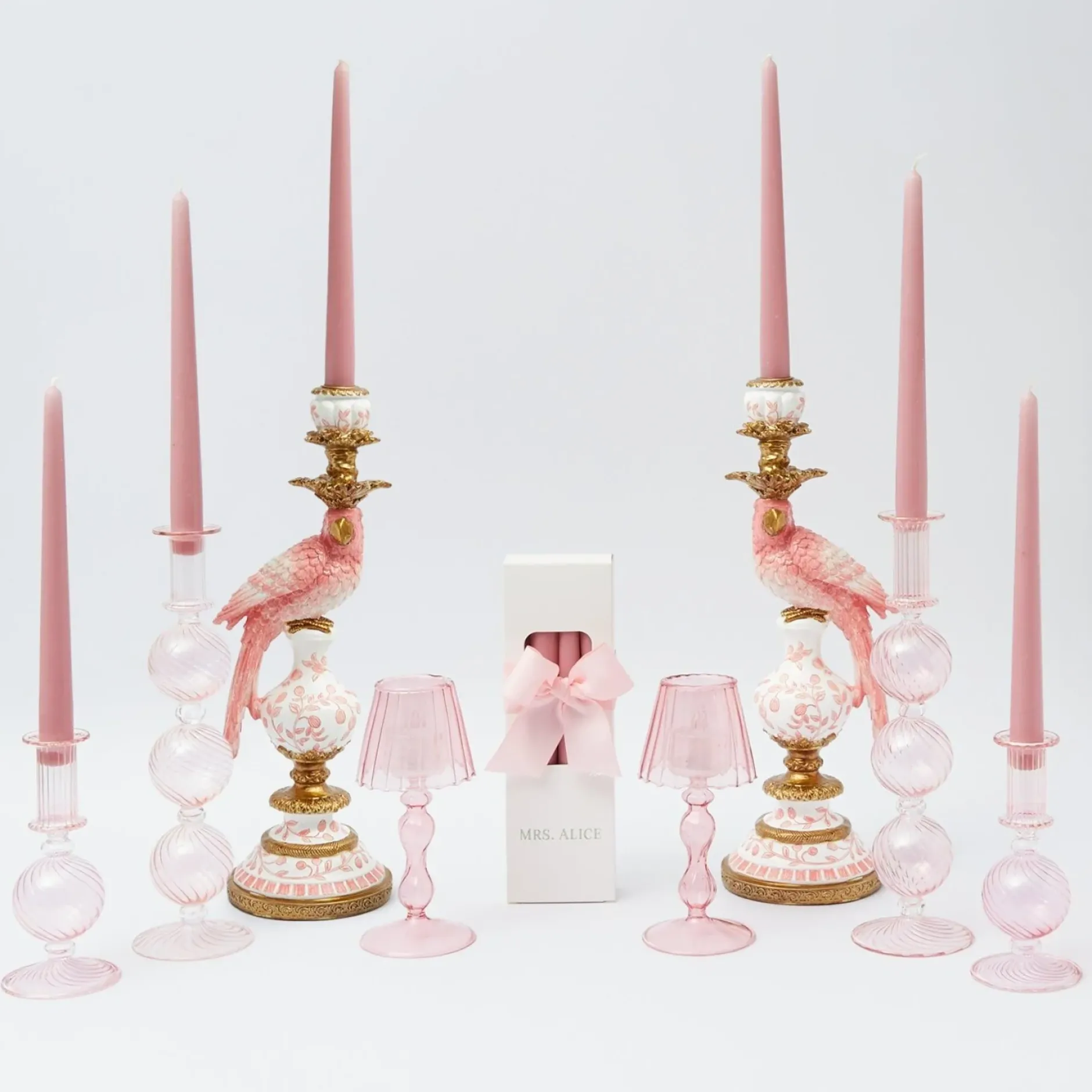 New Mrs. Alice Pink Parrot Candlescape