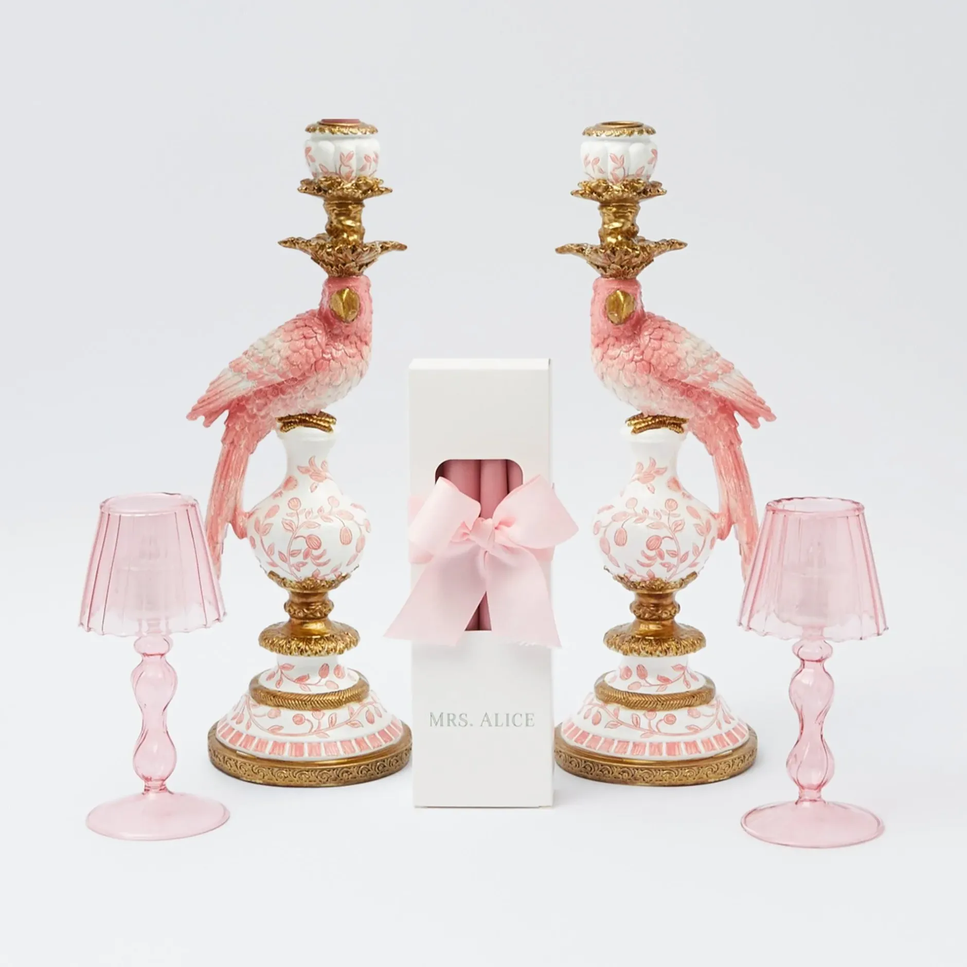 New Mrs. Alice Pink Parrot Candlescape