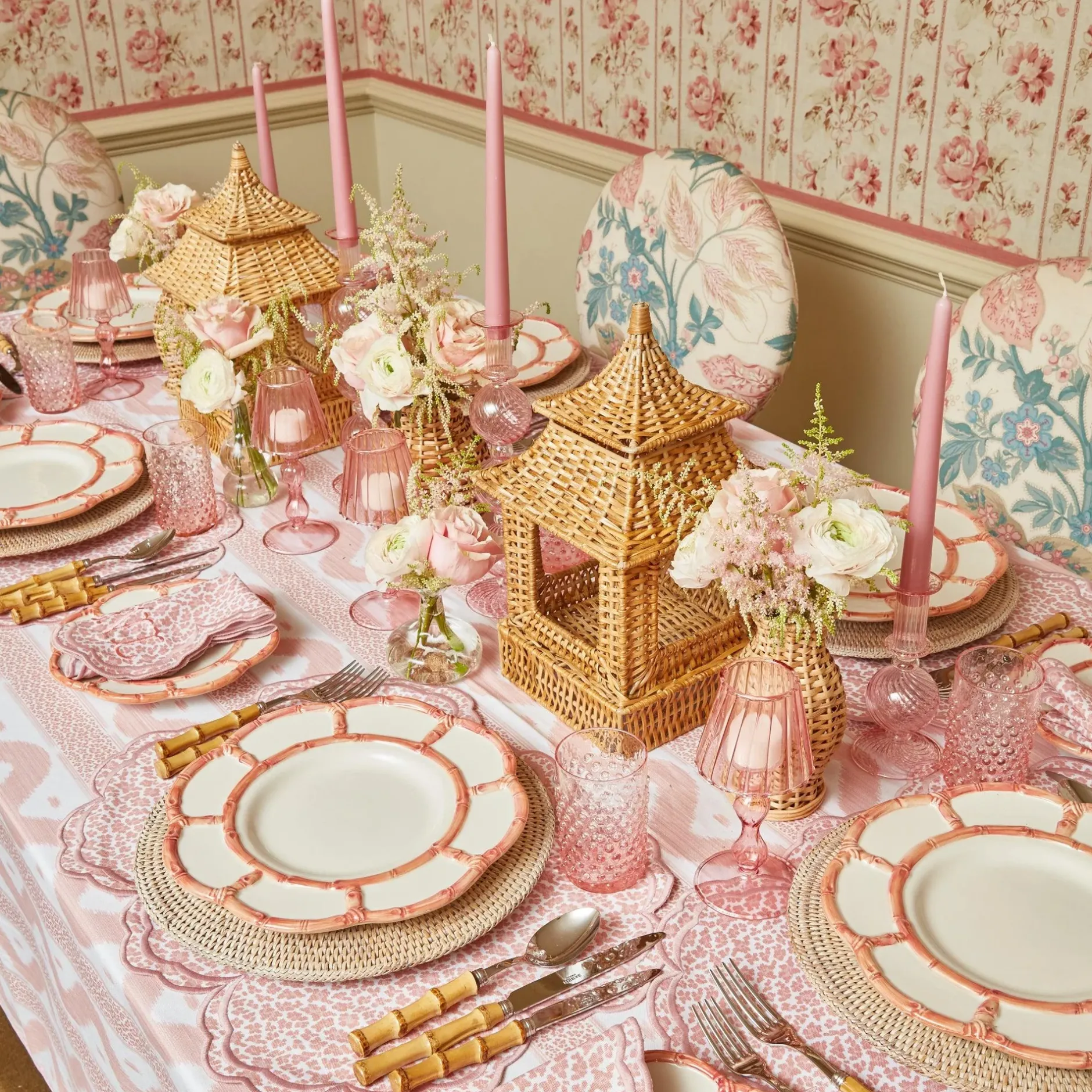Clearance Mrs. Alice Pink Petal Bamboo Dinner Plates (Set Of 4)