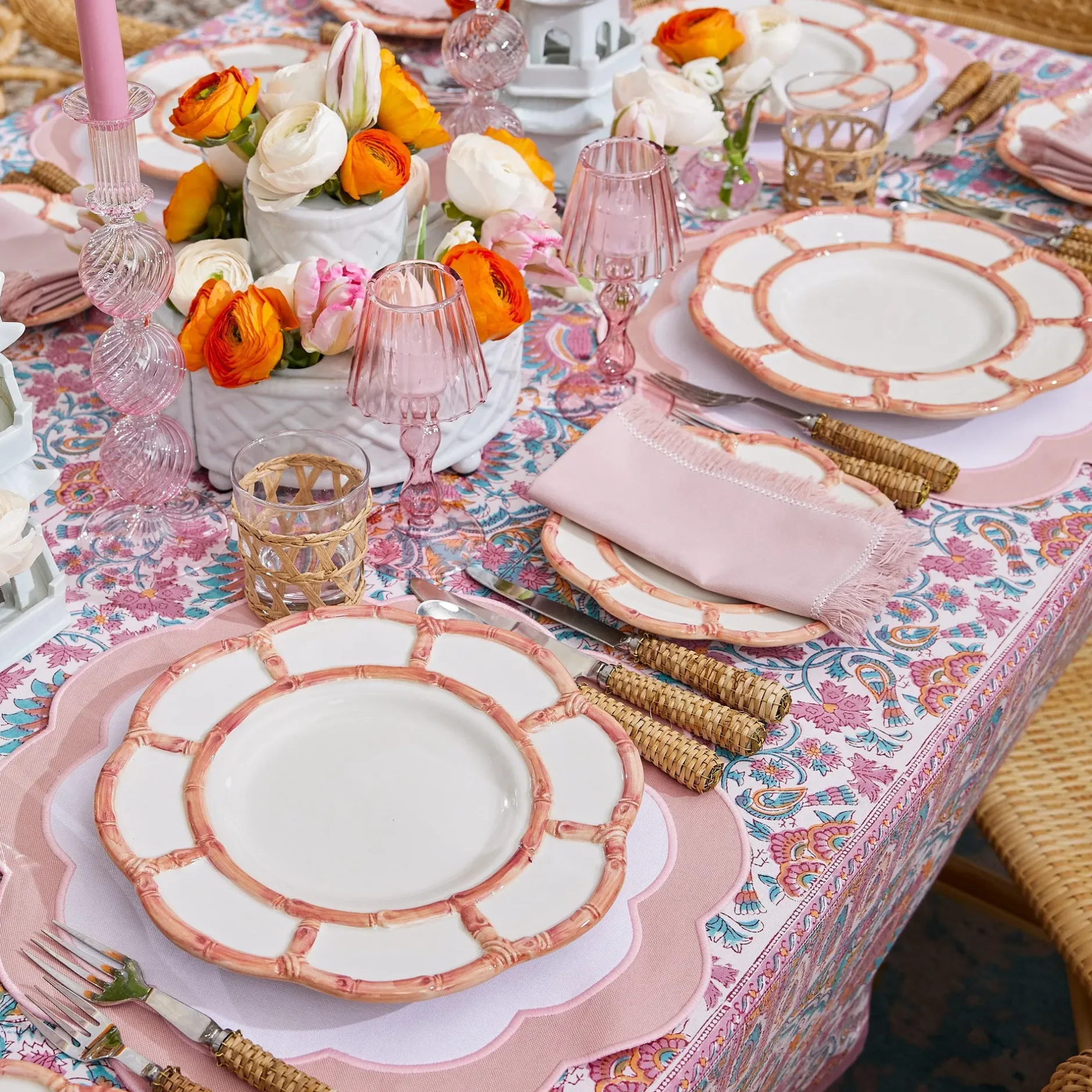 Outlet Mrs. Alice Pink Petal Bamboo Dinner & Starter Plates (Set Of 8)