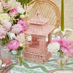 Outlet Mrs. Alice Pink Rattan Pagoda Lantern Set